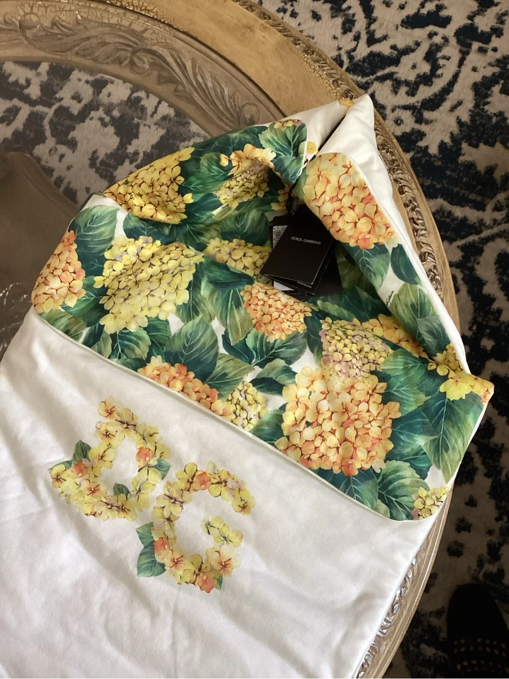 Dolce & Gabbana White and Yellow and Green Floral Kids Sleeping Bag